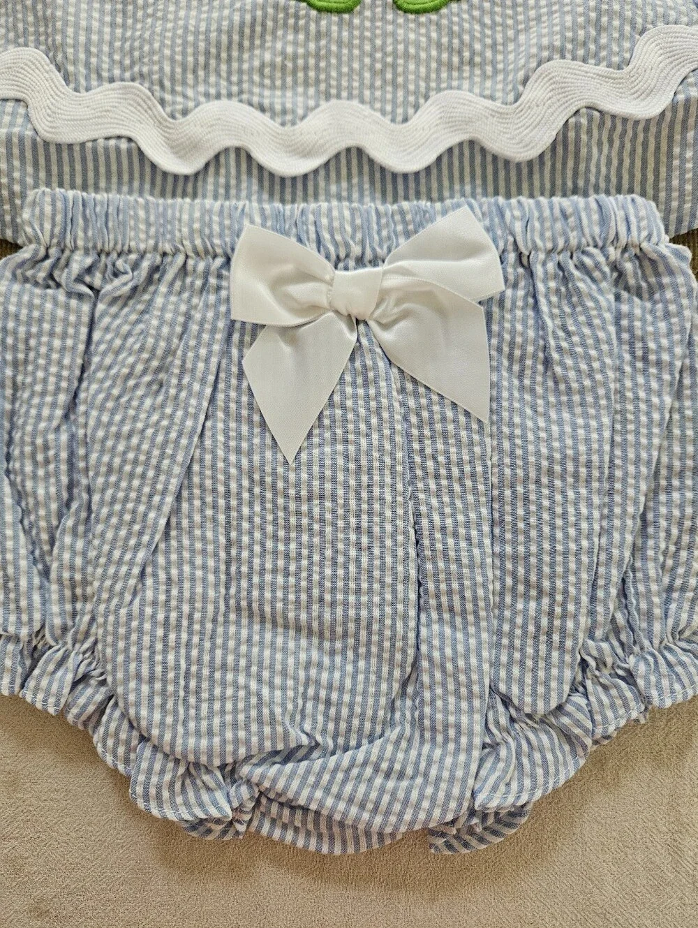 Lil Cactus Blue & White Seersucker Turtle Appliqué 2-Piece Set | Size 6-12M